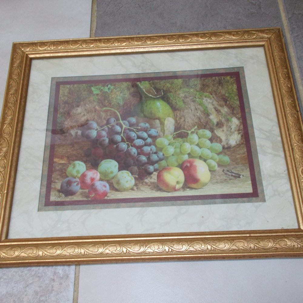 Beautiful fruit print matted framed & signed 16"x13"
